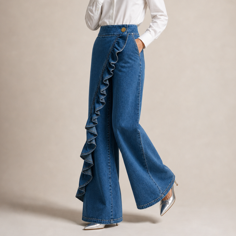 Cascade Ruffle Denim Skirt Trousers