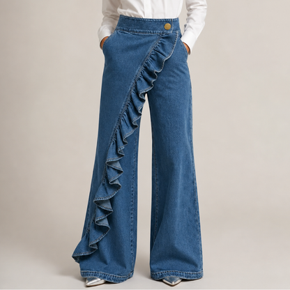 Cascade Ruffle Denim Skirt Trousers