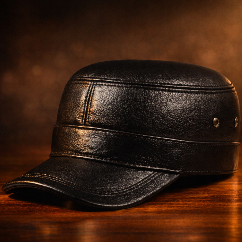 Barnaby Leather Flat Cap