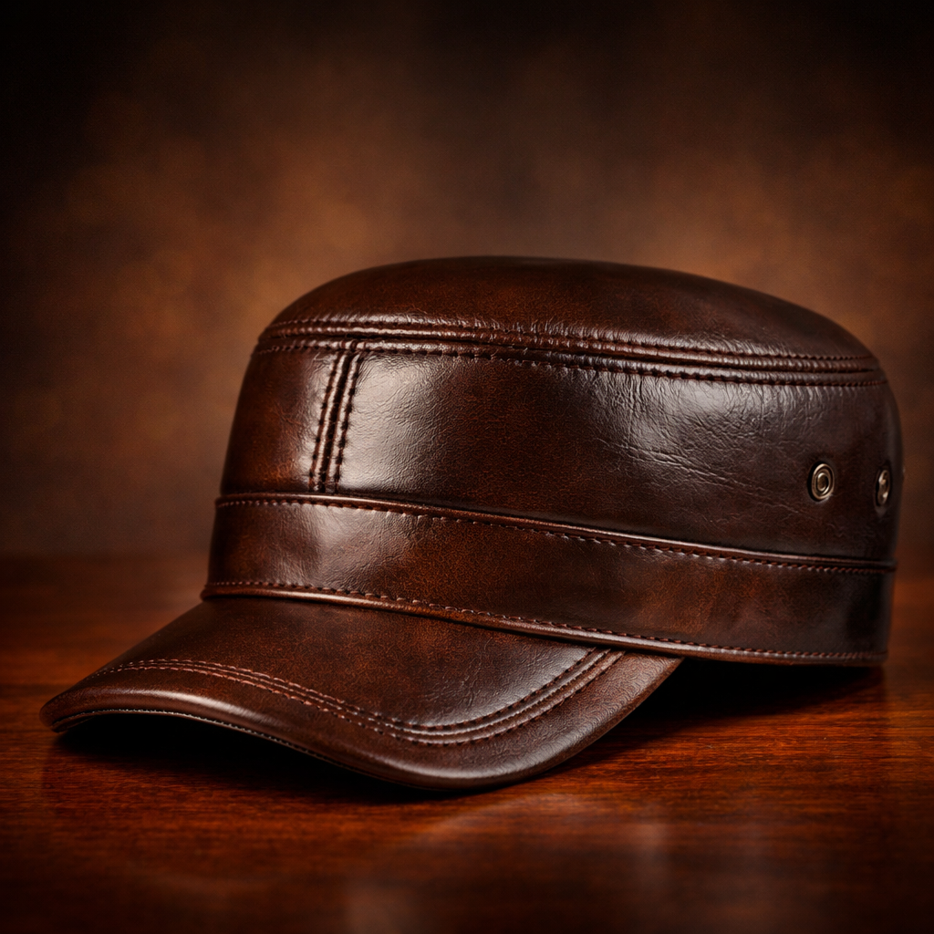 Barnaby Leather Flat Cap