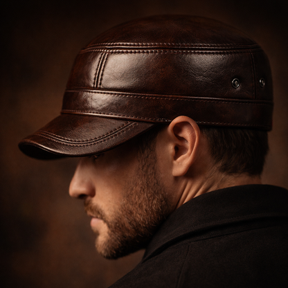 Barnaby Leather Flat Cap