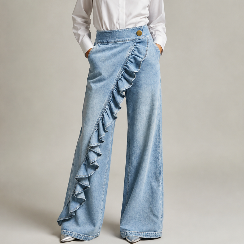 Cascade Ruffle Denim Skirt Trousers