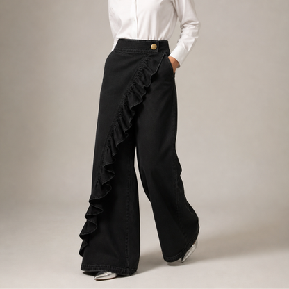 Cascade Ruffle Denim Skirt Trousers