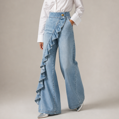 Cascade Ruffle Denim Skirt Trousers