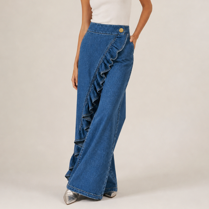 Cascade Ruffle Denim Skirt Trousers