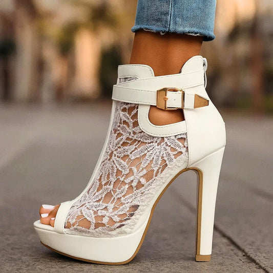 Nadia Lace Peep Toe Heels