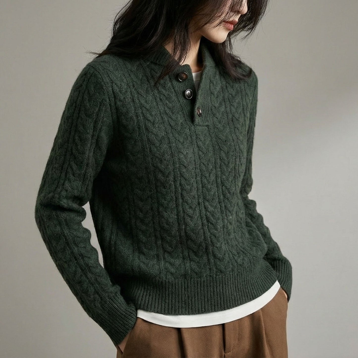 Caterina Cable-Knit Button Pullover