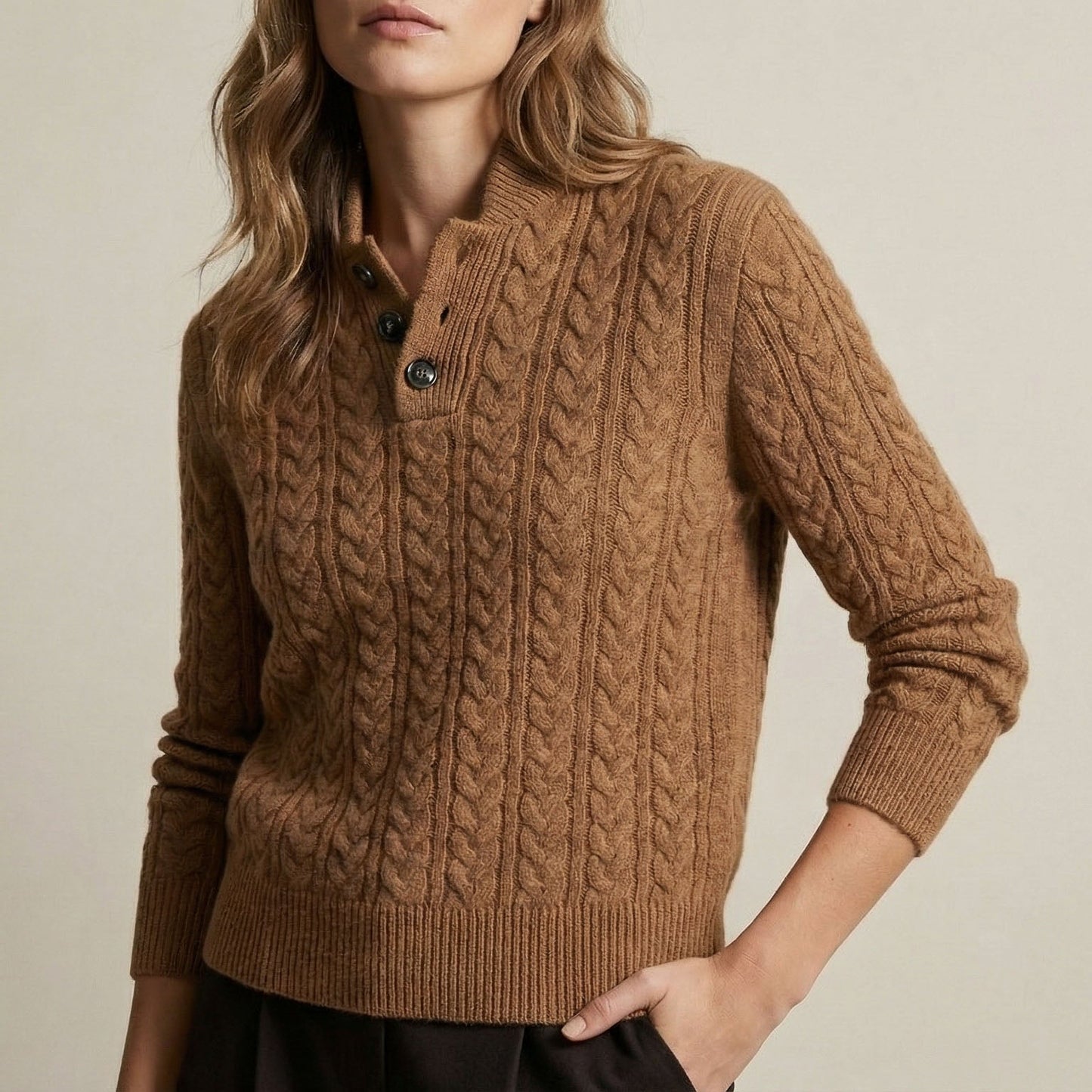 Caterina Cable-Knit Button Pullover