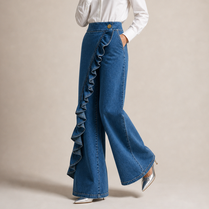 Cascade Ruffle Denim Skirt Trousers